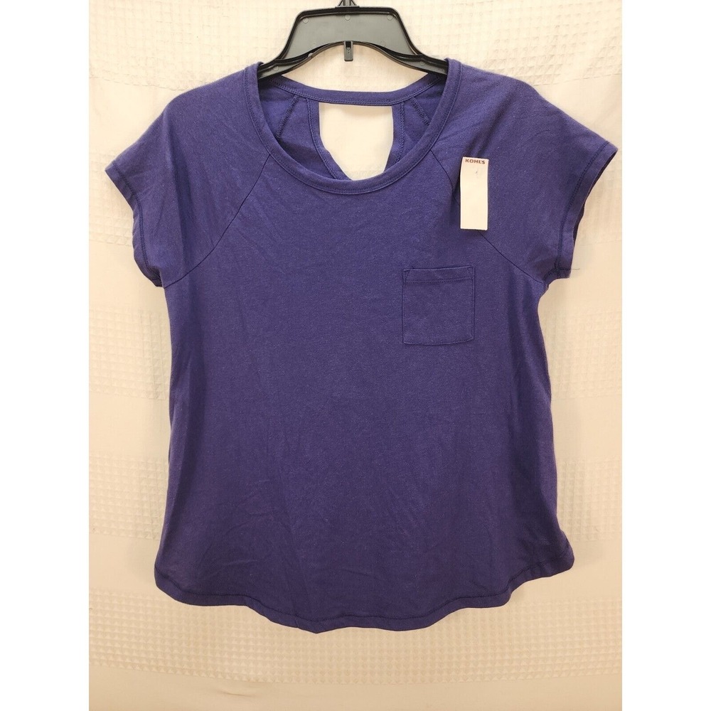 Cuddl Duds Womens Blue Short Sleeve Scoop Neck Pocket T-Shirt Size XS